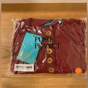 Posh Peanut Burgundy Ribbed Pajama Set with Wooden Buttons